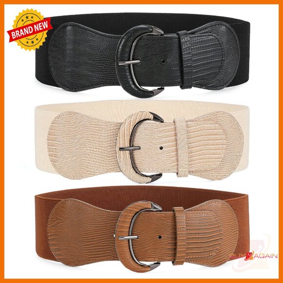 Wide Elastic Waist Belt Set for Women - Stretchy Faux Leather Accessory